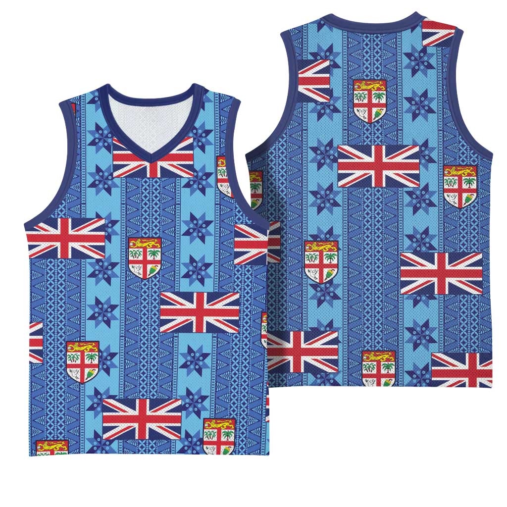 Fiji Masi Tapa Basketball Jersey Coat Of Arms - Polynesian Pride