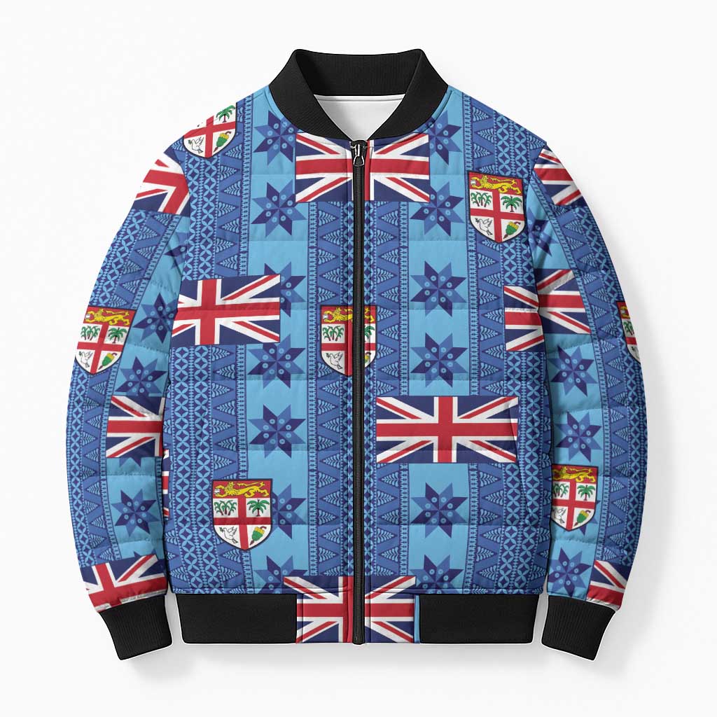 Fiji Masi Tapa Bomber Puffer Jacket Coat Of Arms - Polynesian Pride