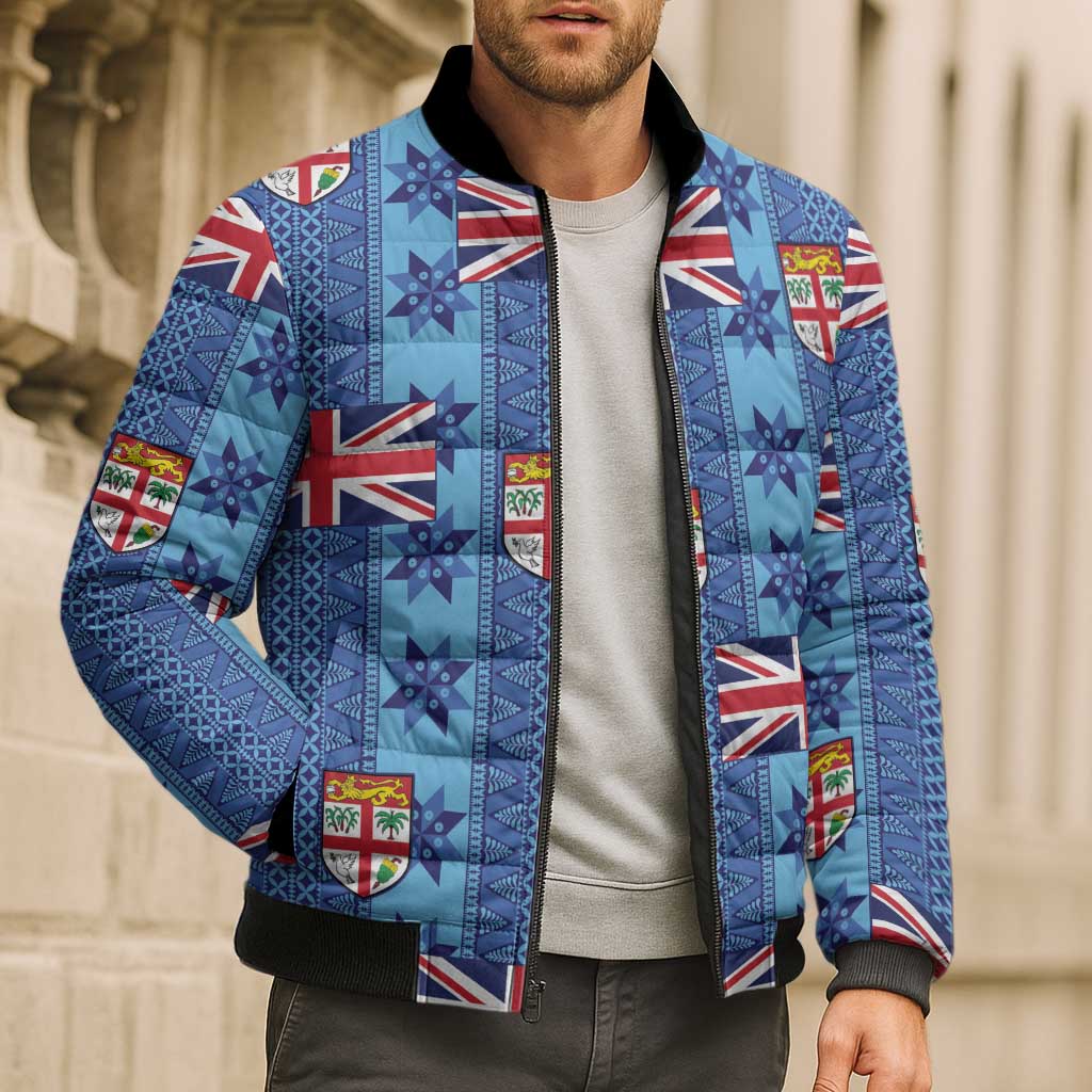 Fiji Masi Tapa Bomber Puffer Jacket Coat Of Arms - Polynesian Pride