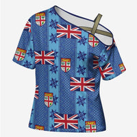Fiji Masi Tapa Cross Shoulder Shirt Coat Of Arms - Polynesian Pride