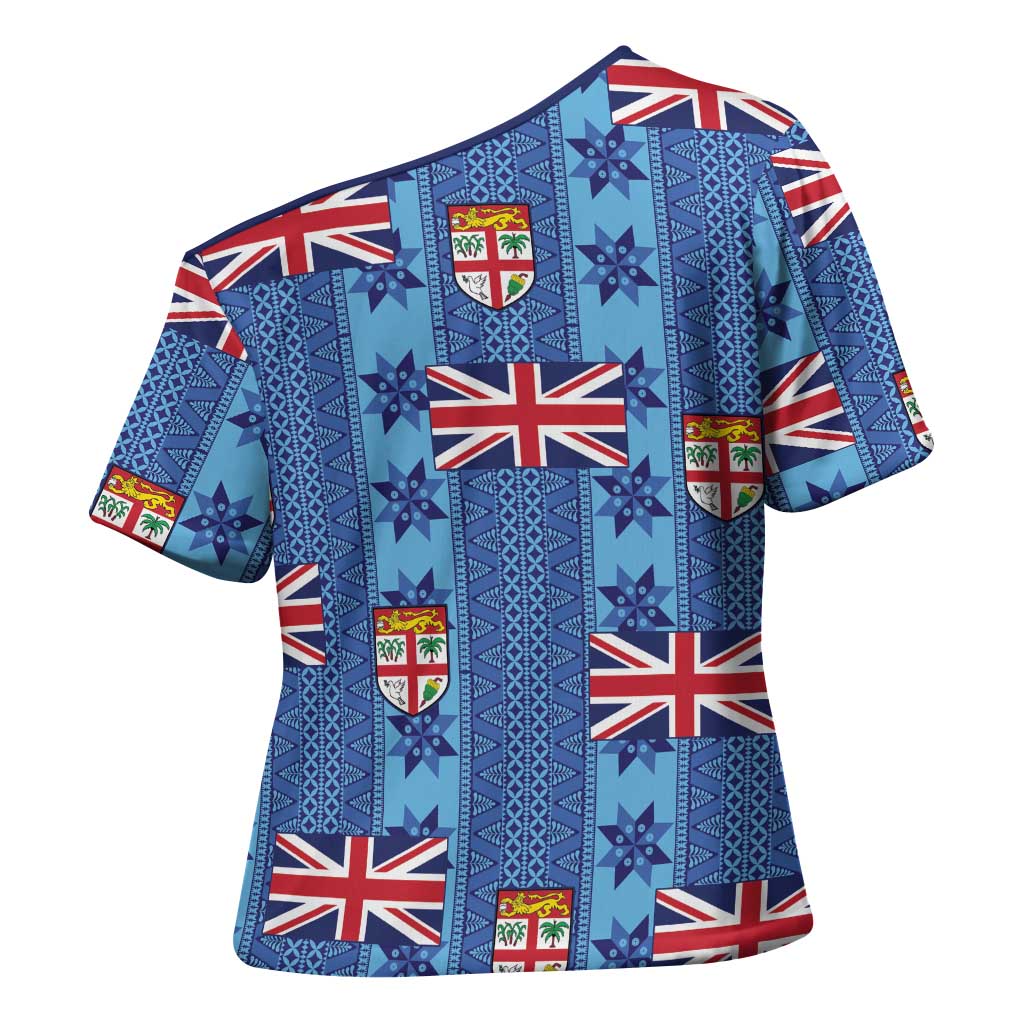 Fiji Masi Tapa Cross Shoulder Shirt Coat Of Arms - Polynesian Pride