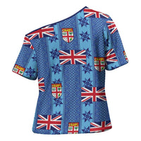 Fiji Masi Tapa Cross Shoulder Shirt Coat Of Arms - Polynesian Pride