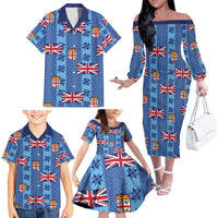 Fiji Masi Tapa Family Matching Off The Shoulder Long Sleeve Dress and Hawaiian Shirt Coat Of Arms LT05 - Polynesian Pride