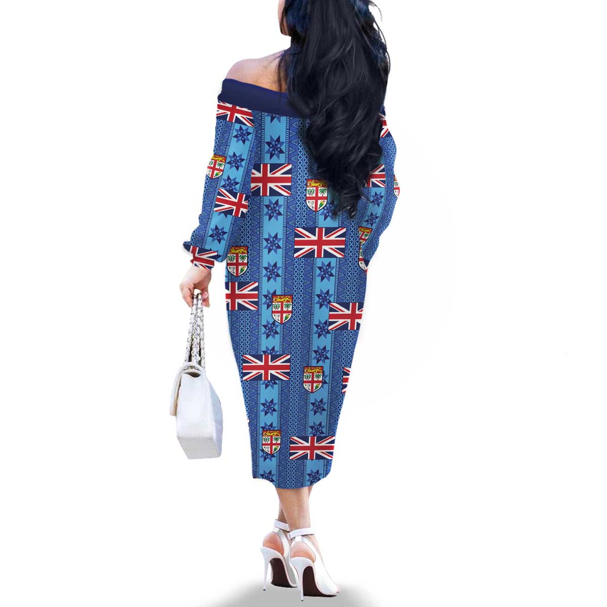 Fiji Masi Tapa Family Matching Off The Shoulder Long Sleeve Dress and Hawaiian Shirt Coat Of Arms LT05 - Polynesian Pride