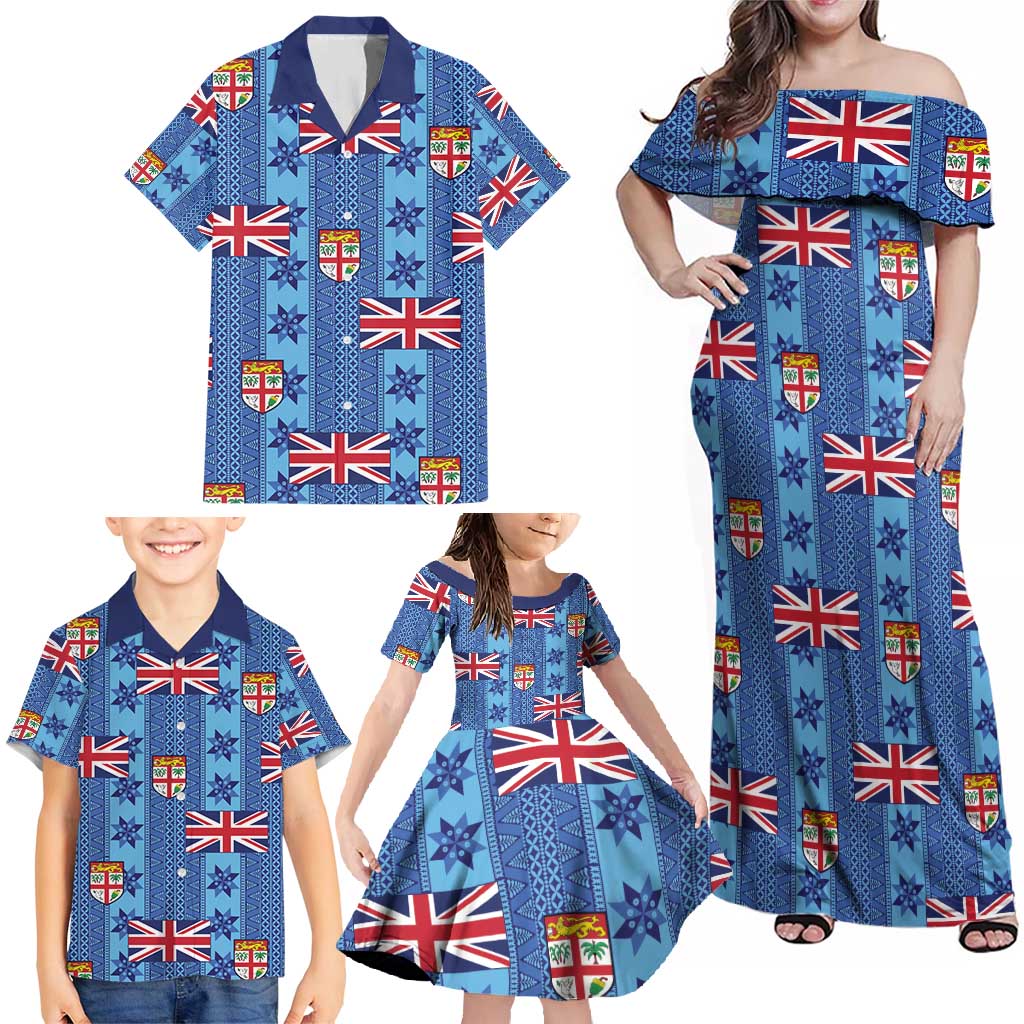 Fiji Masi Tapa Family Matching Off Shoulder Maxi Dress and Hawaiian Shirt Coat Of Arms LT05 - Polynesian Pride