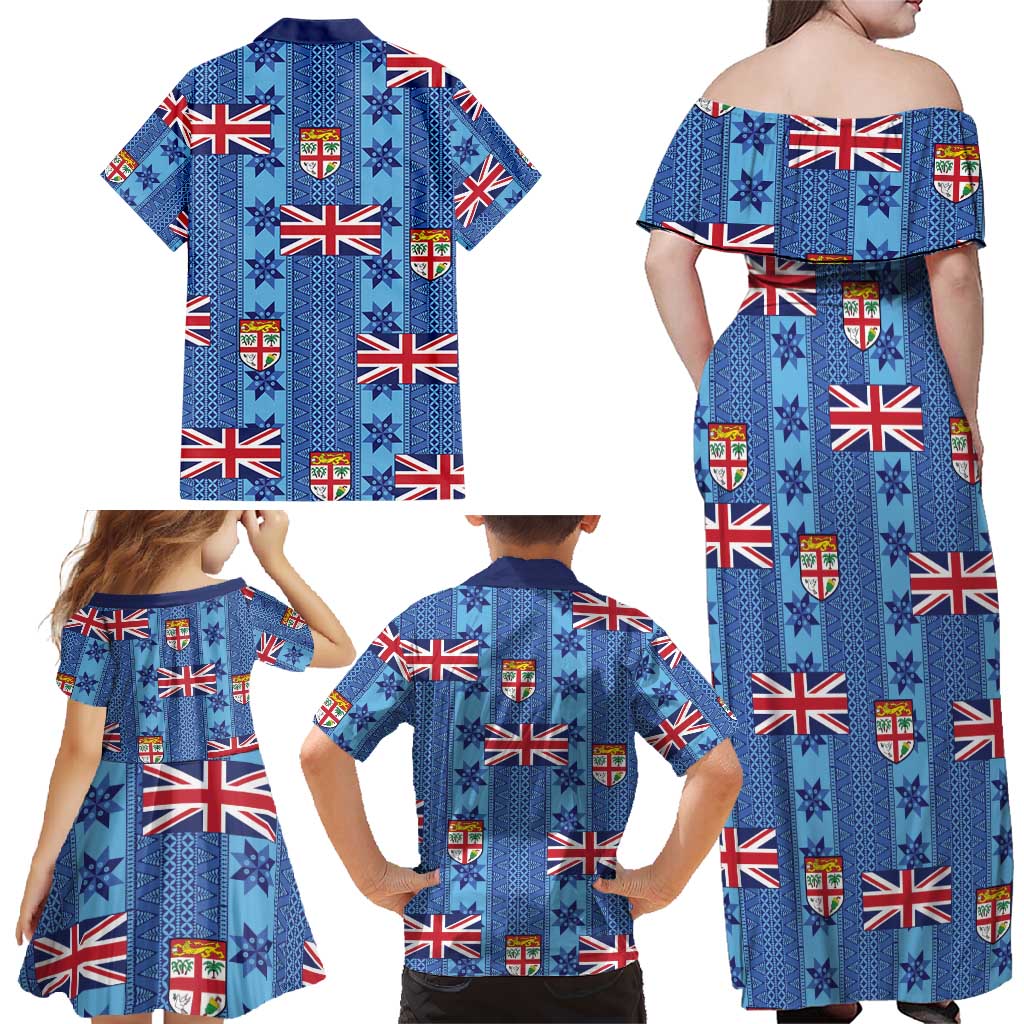 Fiji Masi Tapa Family Matching Off Shoulder Maxi Dress and Hawaiian Shirt Coat Of Arms LT05 - Polynesian Pride