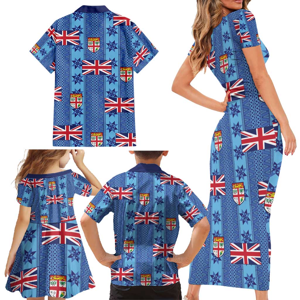 Fiji Masi Tapa Family Matching Short Sleeve Bodycon Dress and Hawaiian Shirt Coat Of Arms LT05 - Polynesian Pride