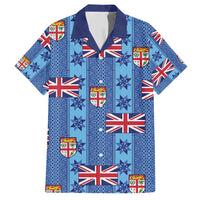 Fiji Masi Tapa Family Matching Short Sleeve Bodycon Dress and Hawaiian Shirt Coat Of Arms LT05 Dad's Shirt - Short Sleeve Blue - Polynesian Pride