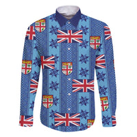 Fiji Masi Tapa Family Matching Short Sleeve Bodycon Dress and Hawaiian Shirt Coat Of Arms LT05 Dad's Shirt - Long Sleeve Blue - Polynesian Pride