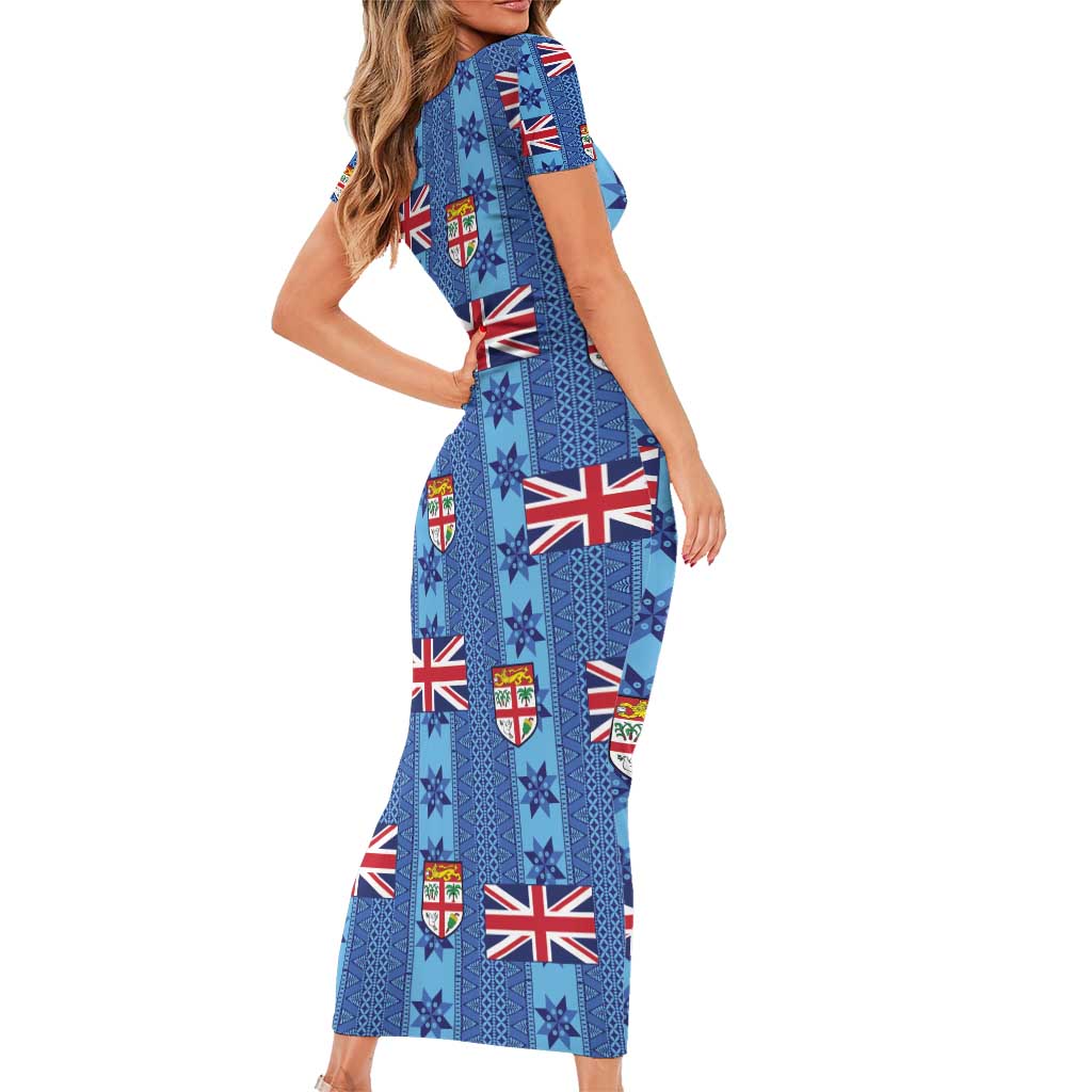 Fiji Masi Tapa Family Matching Short Sleeve Bodycon Dress and Hawaiian Shirt Coat Of Arms LT05 - Polynesian Pride