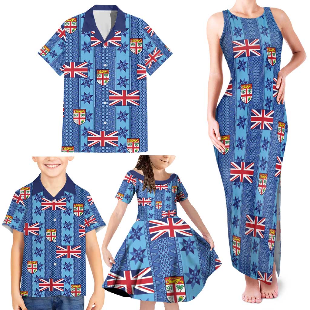 Fiji Masi Tapa Family Matching Tank Maxi Dress and Hawaiian Shirt Coat Of Arms - Polynesian Pride