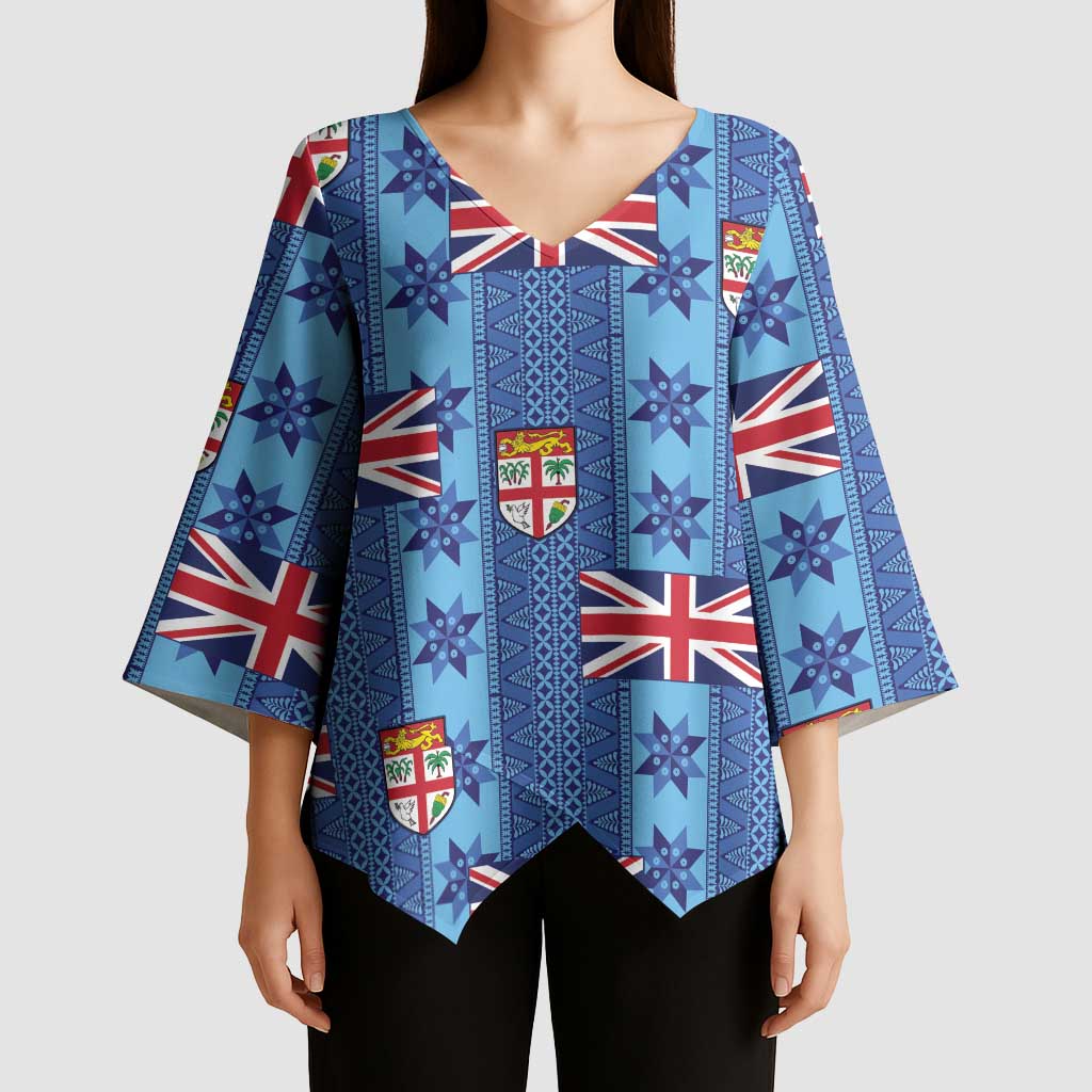 Fiji Masi Tapa Kimono Sleeve Blouse Coat Of Arms - Polynesian Pride