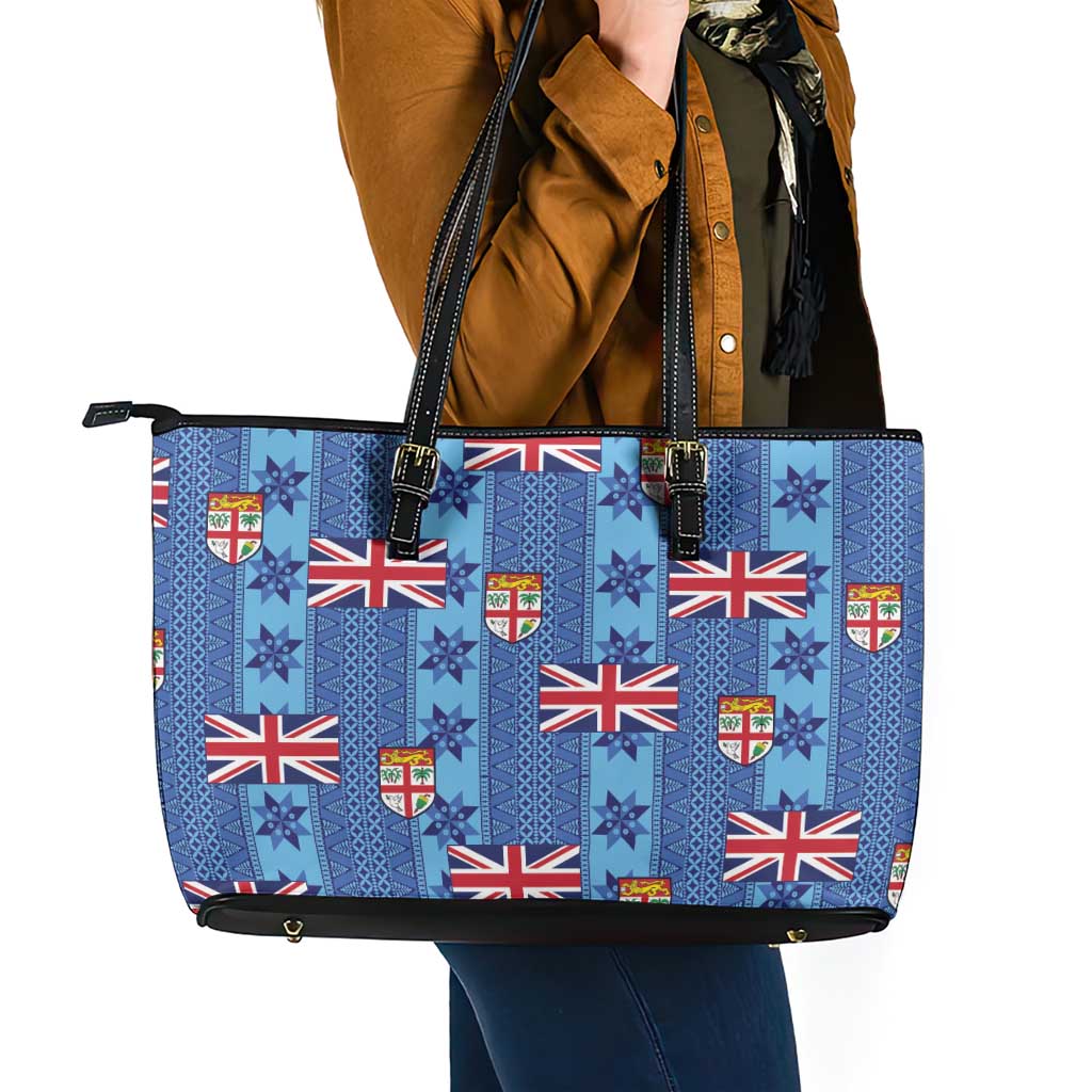 Fiji Masi Tapa Leather Tote Bag Coat Of Arms - Polynesian Pride