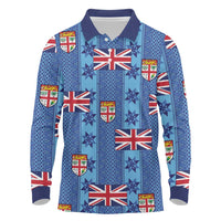 Fiji Masi Tapa Long Sleeve Polo Shirt Coat Of Arms - Polynesian Pride
