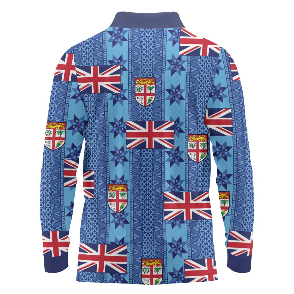 Fiji Masi Tapa Long Sleeve Polo Shirt Coat Of Arms - Polynesian Pride