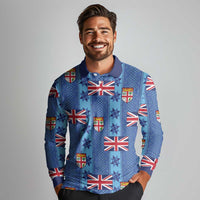 Fiji Masi Tapa Long Sleeve Polo Shirt Coat Of Arms - Polynesian Pride