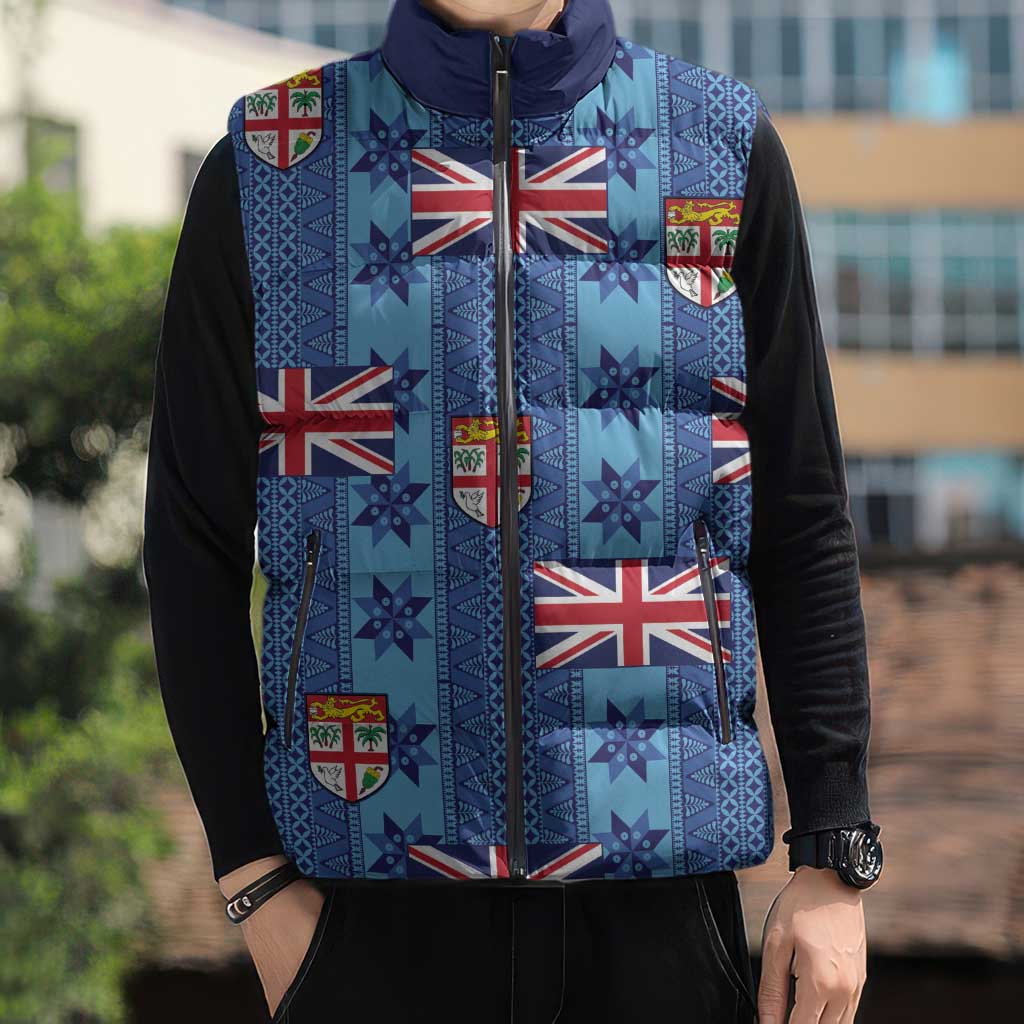 Fiji Masi Tapa Sleeveless Puffer Jacket Coat Of Arms - Polynesian Pride