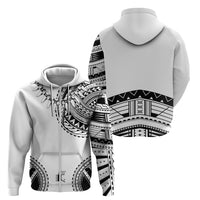 Polynesian Chief Inspired Costume Zip Hoodie Tribal Pattern With Tooth Necklace White