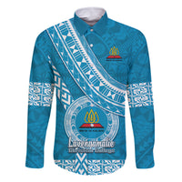 Custom Lavengamalie College Family Matching Long Sleeve Bodycon Dress and Hawaiian Shirt Tongan Kupesi Pattern LT05 Dad's Shirt - Long Sleeve Blue - Polynesian Pride