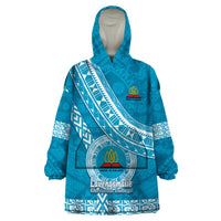 Custom Lavengamalie College Wearable Blanket Hoodie Tongan Kupesi Pattern LT05 One Size Blue - Polynesian Pride