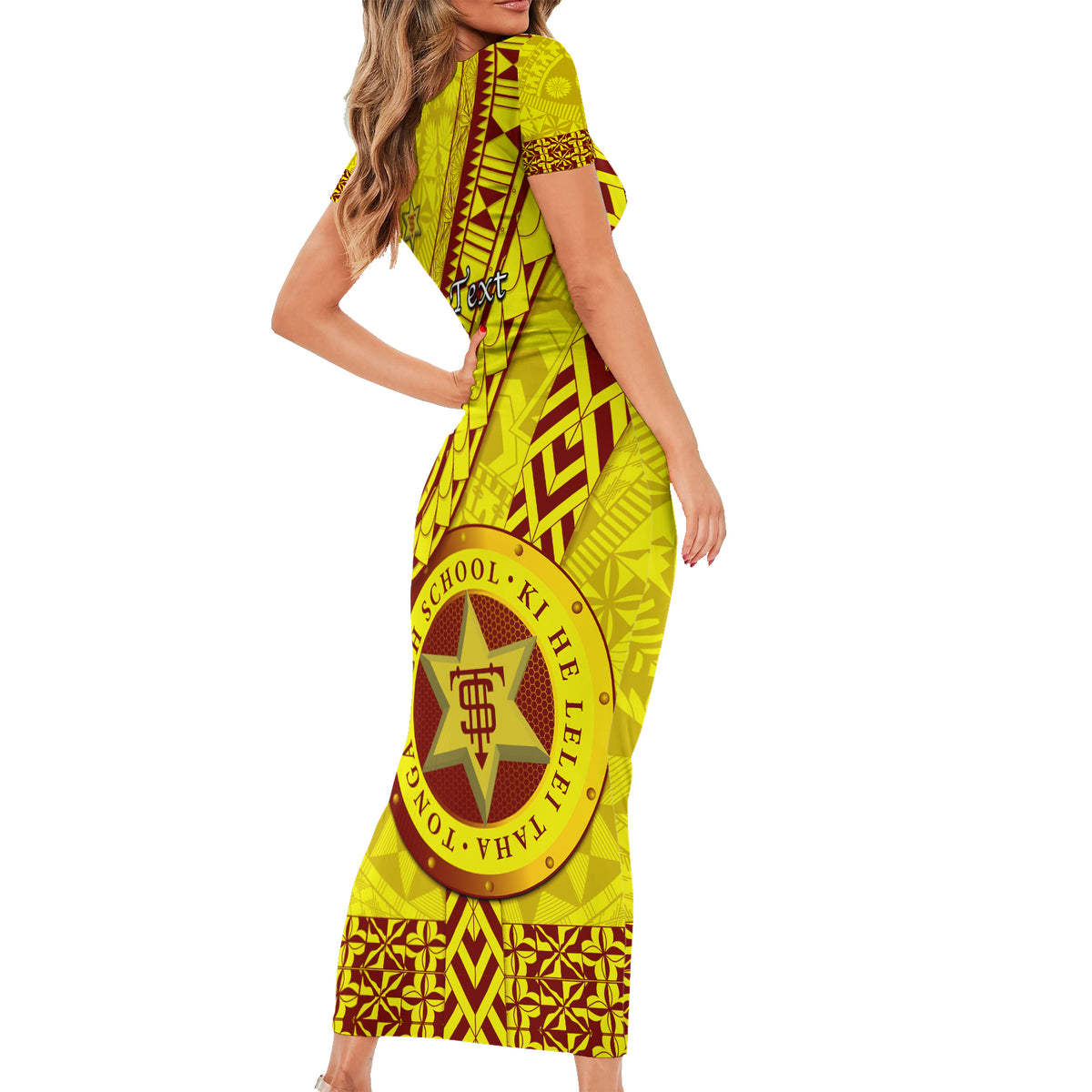 Custom Tonga High School Family Matching Short Sleeve Bodycon Dress and Hawaiian Shirt Tongan Kupesi Pattern LT05 - Polynesian Pride