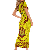 Custom Tonga High School Family Matching Short Sleeve Bodycon Dress and Hawaiian Shirt Tongan Kupesi Pattern LT05 - Polynesian Pride
