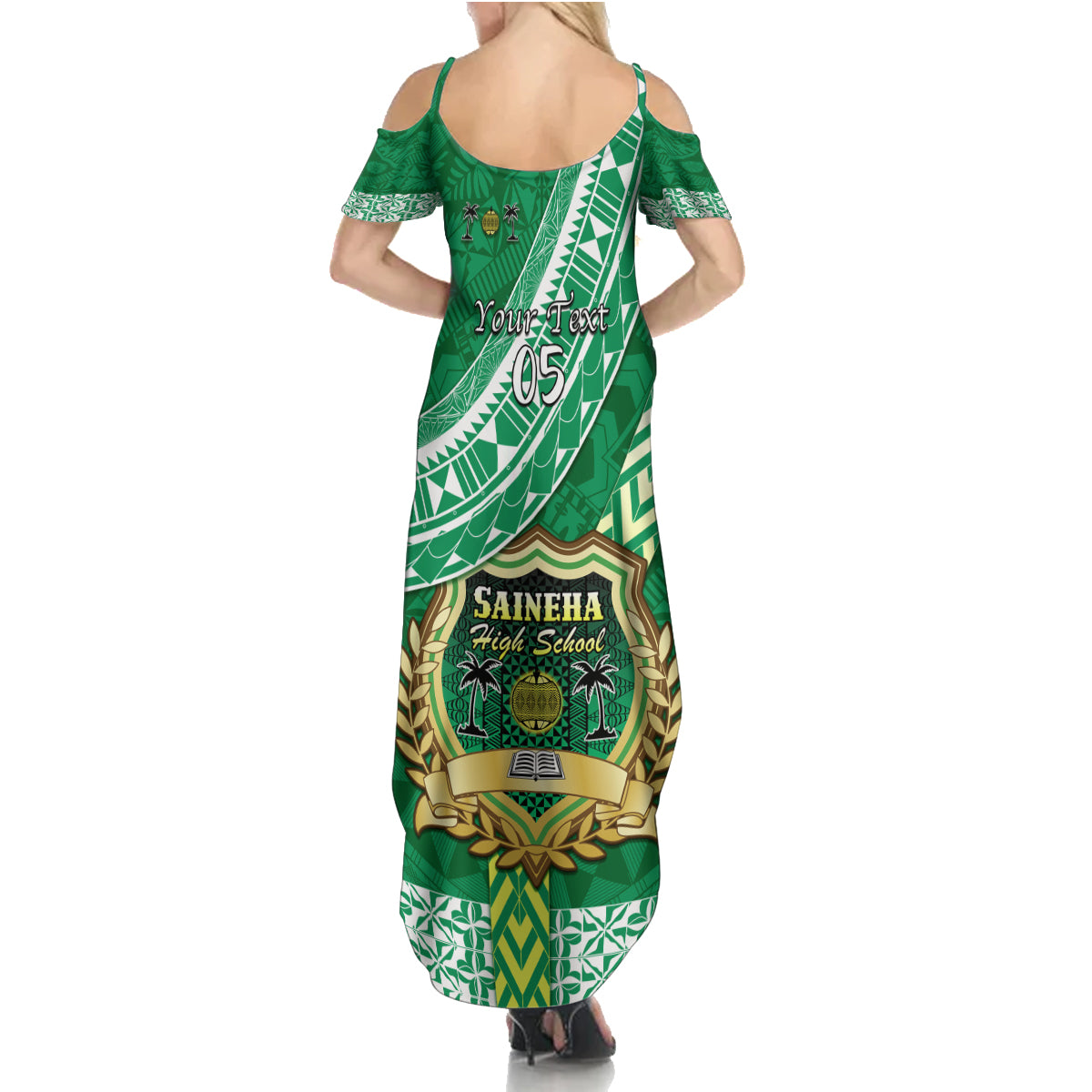 Custom Saineha High School Family Matching Summer Maxi Dress and Hawaiian Shirt Tongan Kupesi Pattern LT05 - Polynesian Pride