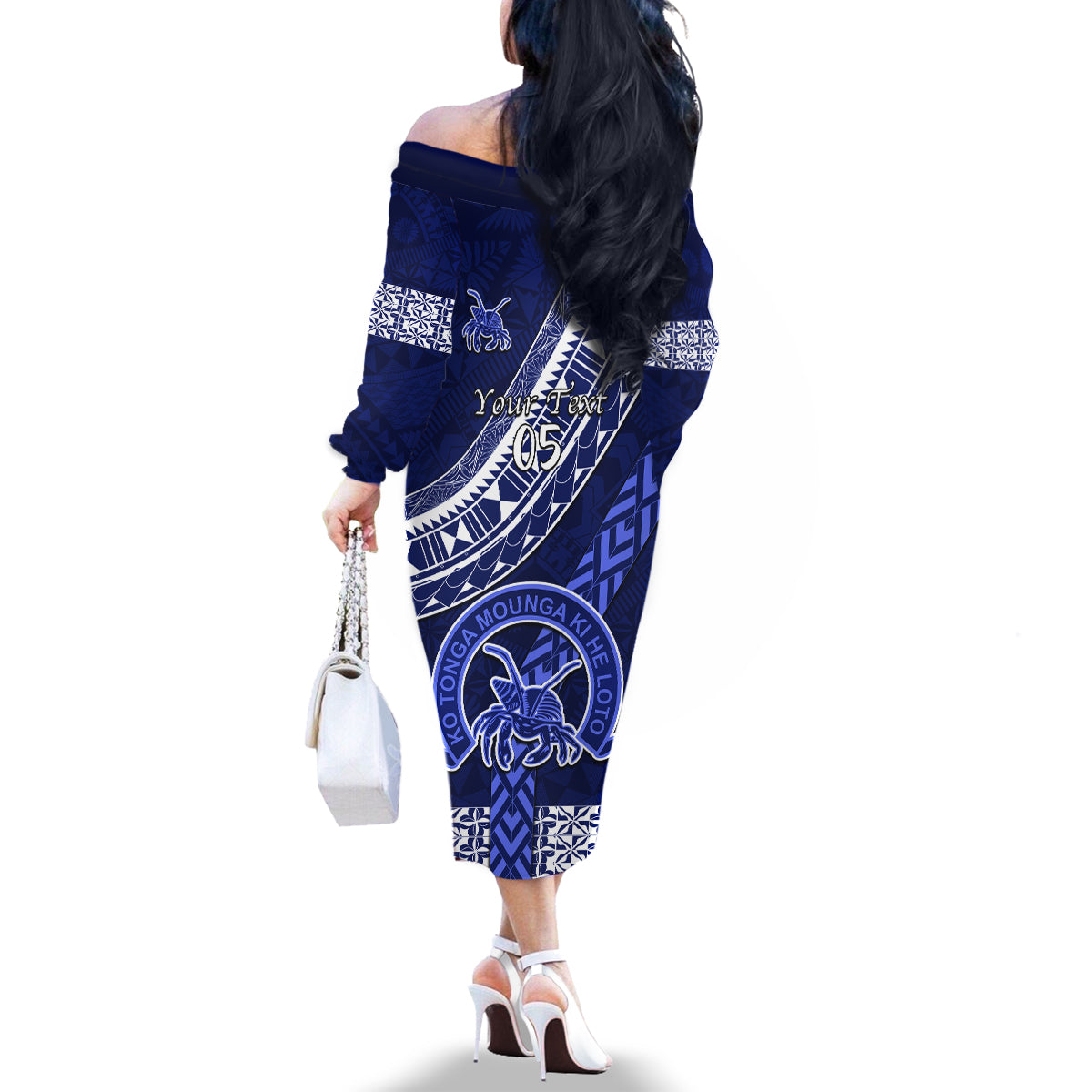 Custom Queen Salote College Family Matching Off Shoulder Long Sleeve Dress and Hawaiian Shirt Tongan Kupesi Pattern LT05 - Polynesian Pride