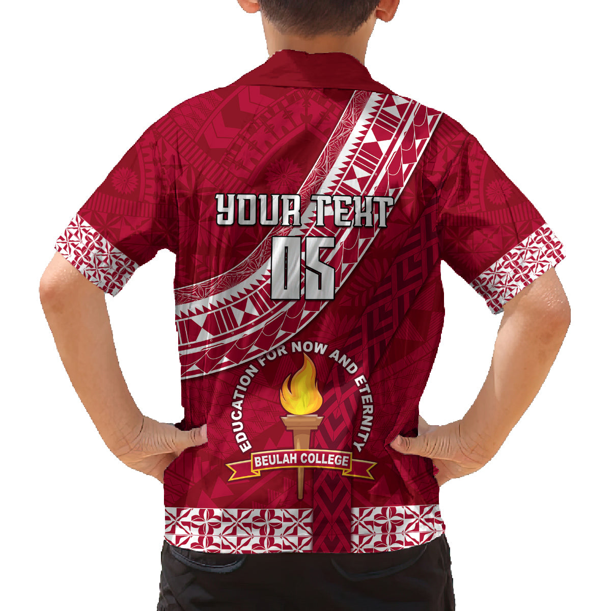 Custom Beulah College Family Matching Off Shoulder Long Sleeve Dress and Hawaiian Shirt Tongan Kupesi Pattern LT05 - Polynesian Pride