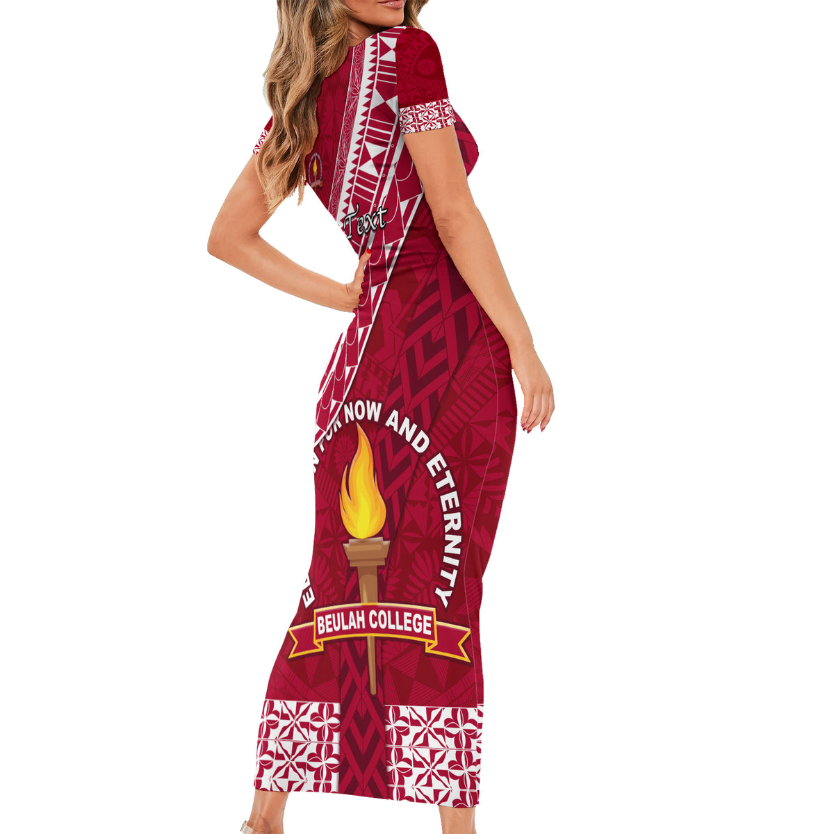 Custom Beulah College Family Matching Short Sleeve Bodycon Dress and Hawaiian Shirt Tongan Kupesi Pattern LT05 - Polynesian Pride