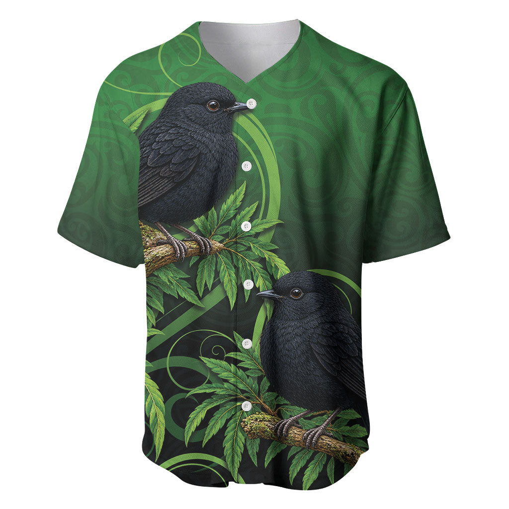 New Zealand Black Robin Baseball Jersey Karure Maori Koru Art Tattoo LT05 Green - Polynesian Pride