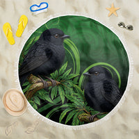 New Zealand Black Robin Beach Blanket Karure Maori Koru Art Tattoo LT05 One Size 150cm Green - Polynesian Pride