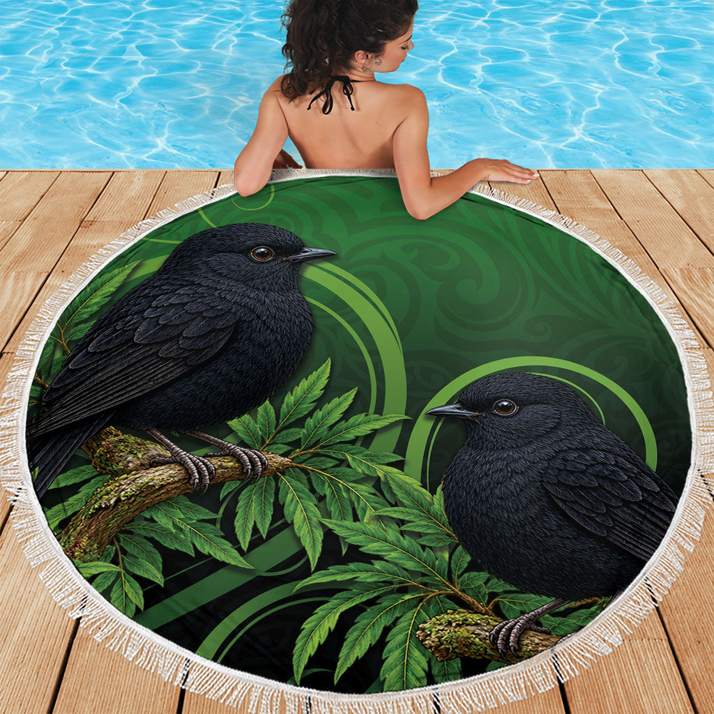 New Zealand Black Robin Beach Blanket Karure Maori Koru Art Tattoo LT05 - Polynesian Pride