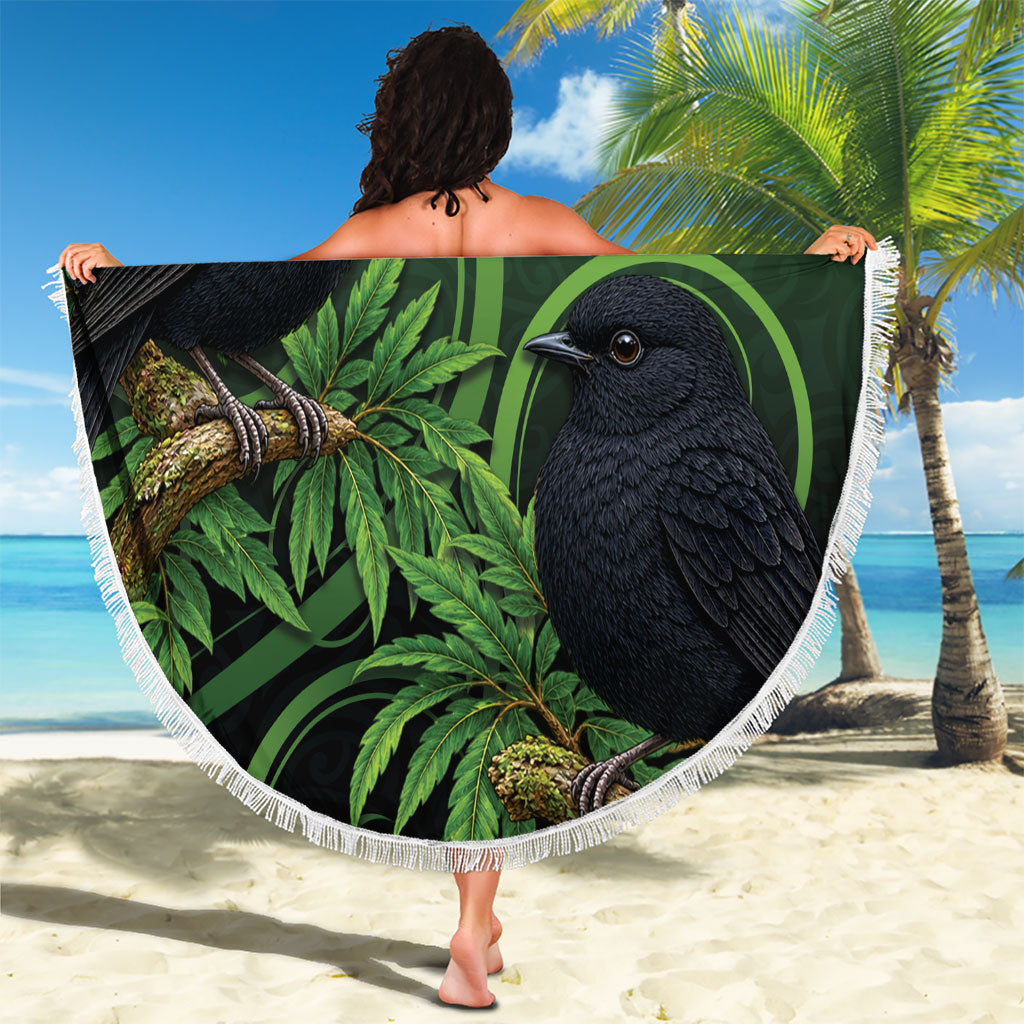 New Zealand Black Robin Beach Blanket Karure Maori Koru Art Tattoo LT05 - Polynesian Pride