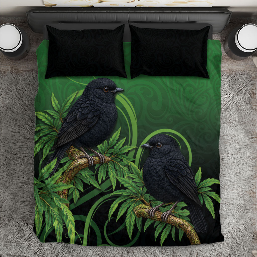 New Zealand Black Robin Bedding Set Karure Maori Koru Art Tattoo LT05 Green - Polynesian Pride