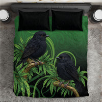New Zealand Black Robin Bedding Set Karure Maori Koru Art Tattoo LT05 Green - Polynesian Pride