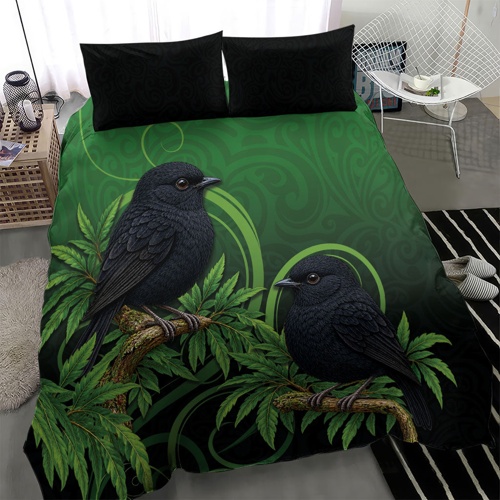 New Zealand Black Robin Bedding Set Karure Maori Koru Art Tattoo LT05 - Polynesian Pride
