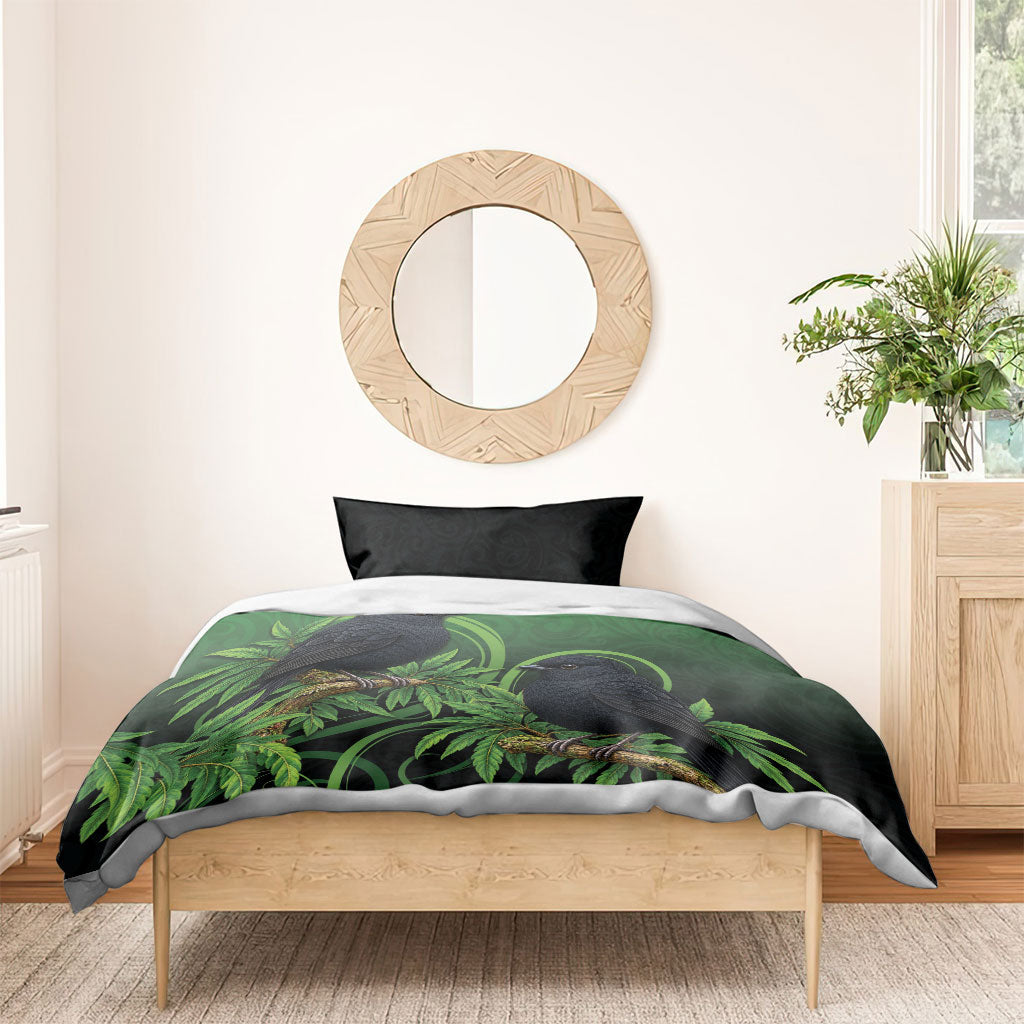 New Zealand Black Robin Bedding Set Karure Maori Koru Art Tattoo LT05 - Polynesian Pride