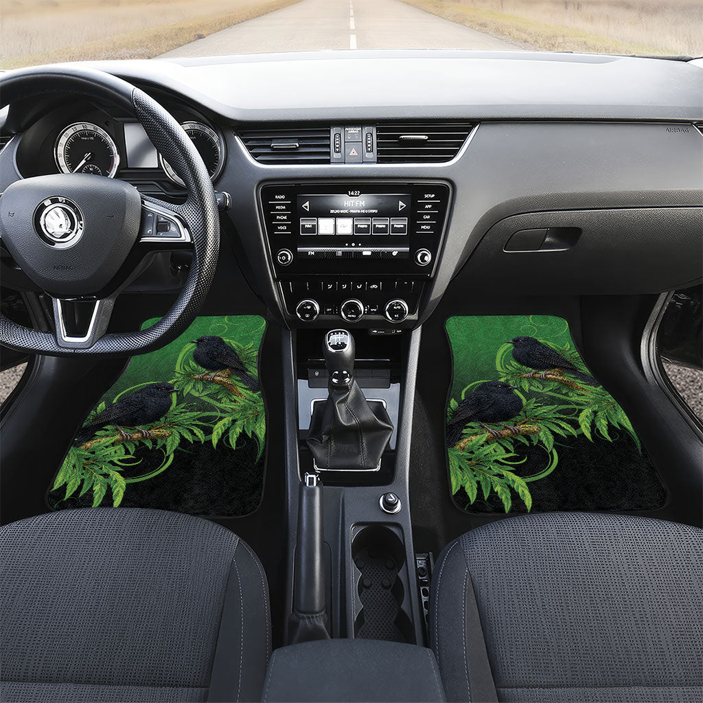 New Zealand Black Robin Car Mats Karure Maori Koru Art Tattoo LT05 Set 2pcs - Front Green - Polynesian Pride