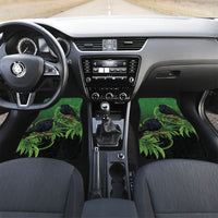 New Zealand Black Robin Car Mats Karure Maori Koru Art Tattoo LT05 Set 2pcs - Front Green - Polynesian Pride