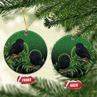 New Zealand Black Robin Ceramic Ornament Karure Maori Koru Art Tattoo LT05 Circle Green - Polynesian Pride