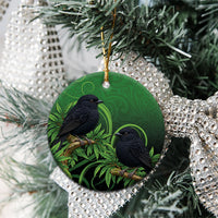 New Zealand Black Robin Ceramic Ornament Karure Maori Koru Art Tattoo LT05 - Polynesian Pride