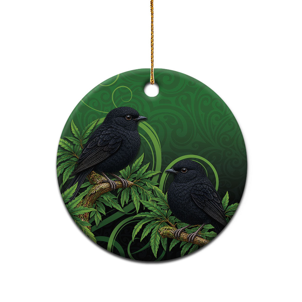 New Zealand Black Robin Ceramic Ornament Karure Maori Koru Art Tattoo LT05 - Polynesian Pride