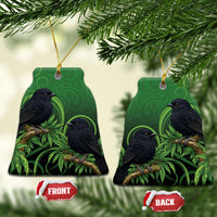 New Zealand Black Robin Ceramic Ornament Karure Maori Koru Art Tattoo LT05 Bell Flake Green - Polynesian Pride