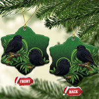 New Zealand Black Robin Ceramic Ornament Karure Maori Koru Art Tattoo LT05 Snow Flake Green - Polynesian Pride