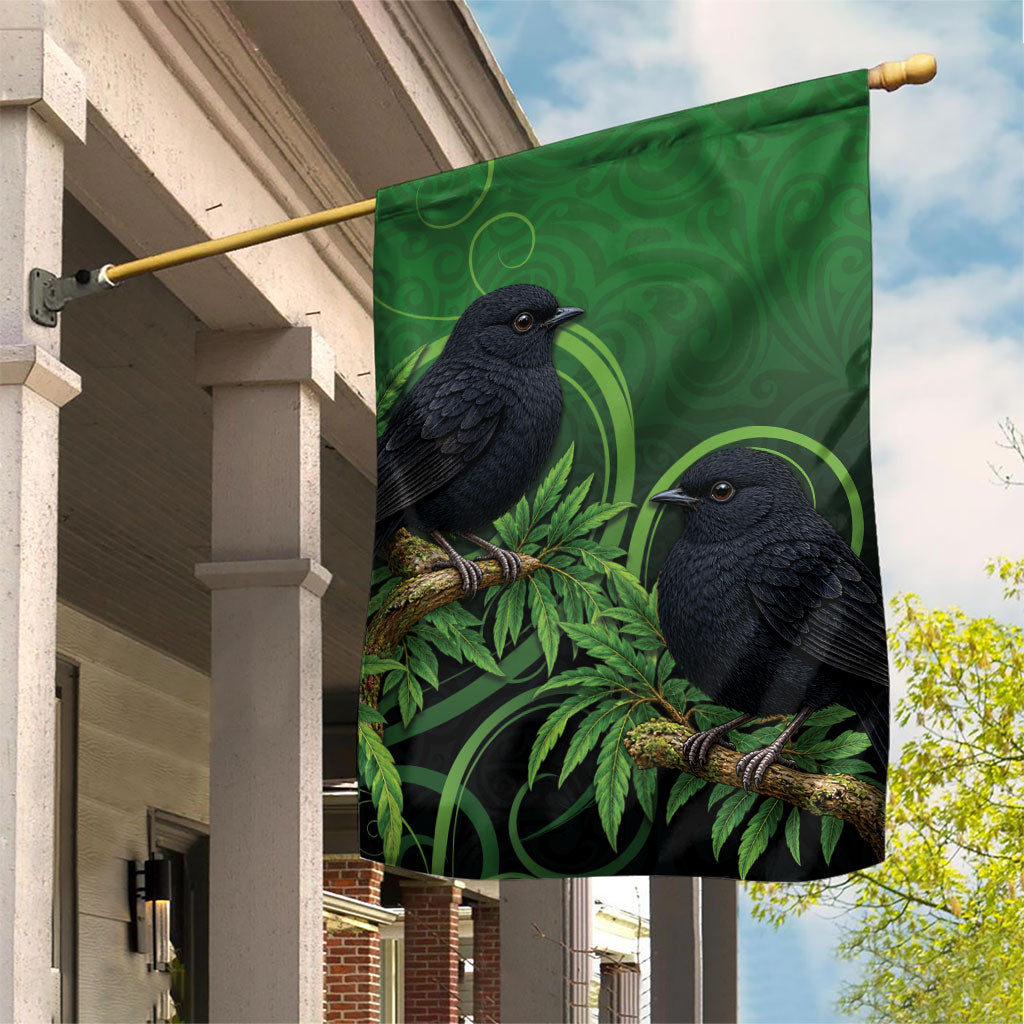 New Zealand Black Robin Garden Flag Karure Maori Koru Art Tattoo LT05 House Flag Green - Polynesian Pride