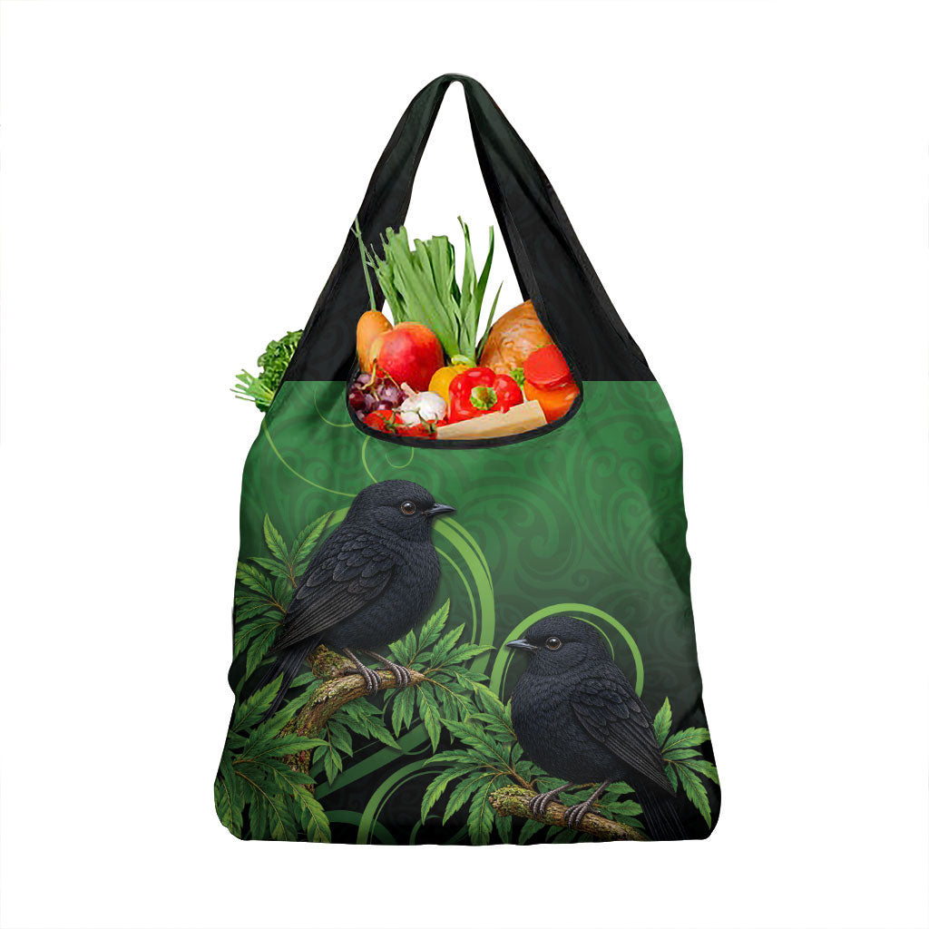 New Zealand Black Robin Grocery Bag Karure Maori Koru Art Tattoo LT05 1-pack One Size Green - Polynesian Pride