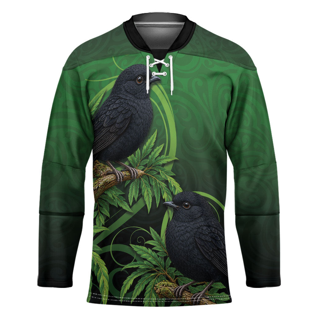 New Zealand Black Robin Hockey Jersey Karure Maori Koru Art Tattoo LT05 Unisex Green - Polynesian Pride