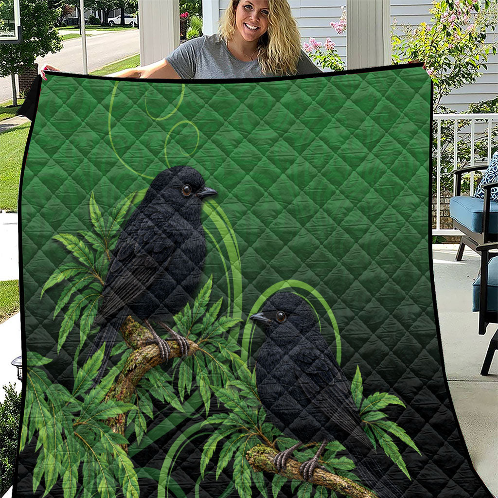 New Zealand Black Robin Quilt Karure Maori Koru Art Tattoo LT05 Green - Polynesian Pride