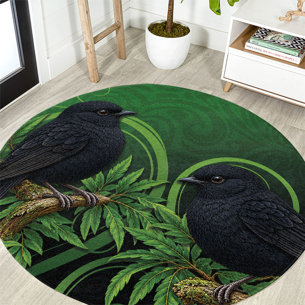 New Zealand Black Robin Round Carpet Karure Maori Koru Art Tattoo LT05 Green - Polynesian Pride
